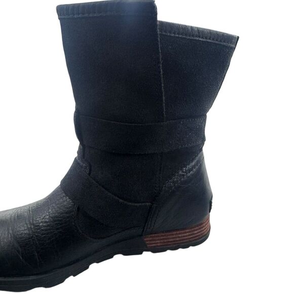 Sorel Women 7 38 Major Moto Fold Over Boot Suede Black Leather buckles Plaid - Picture 9 of 16